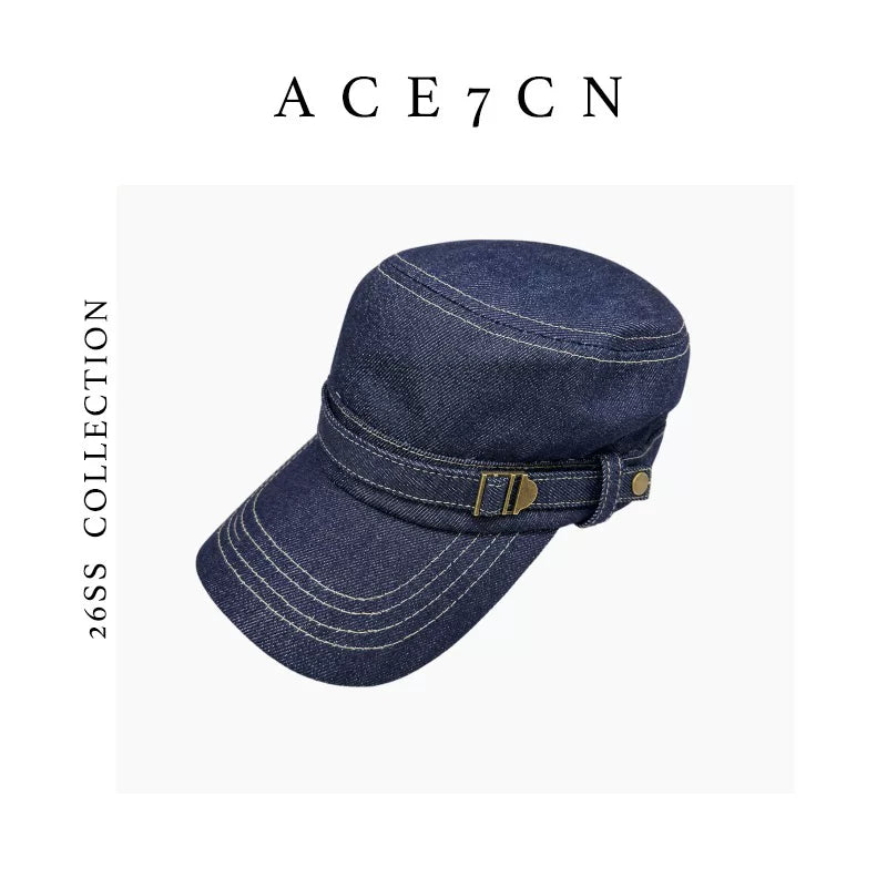Flat-Top Denim Riding Cap — ACE7CN