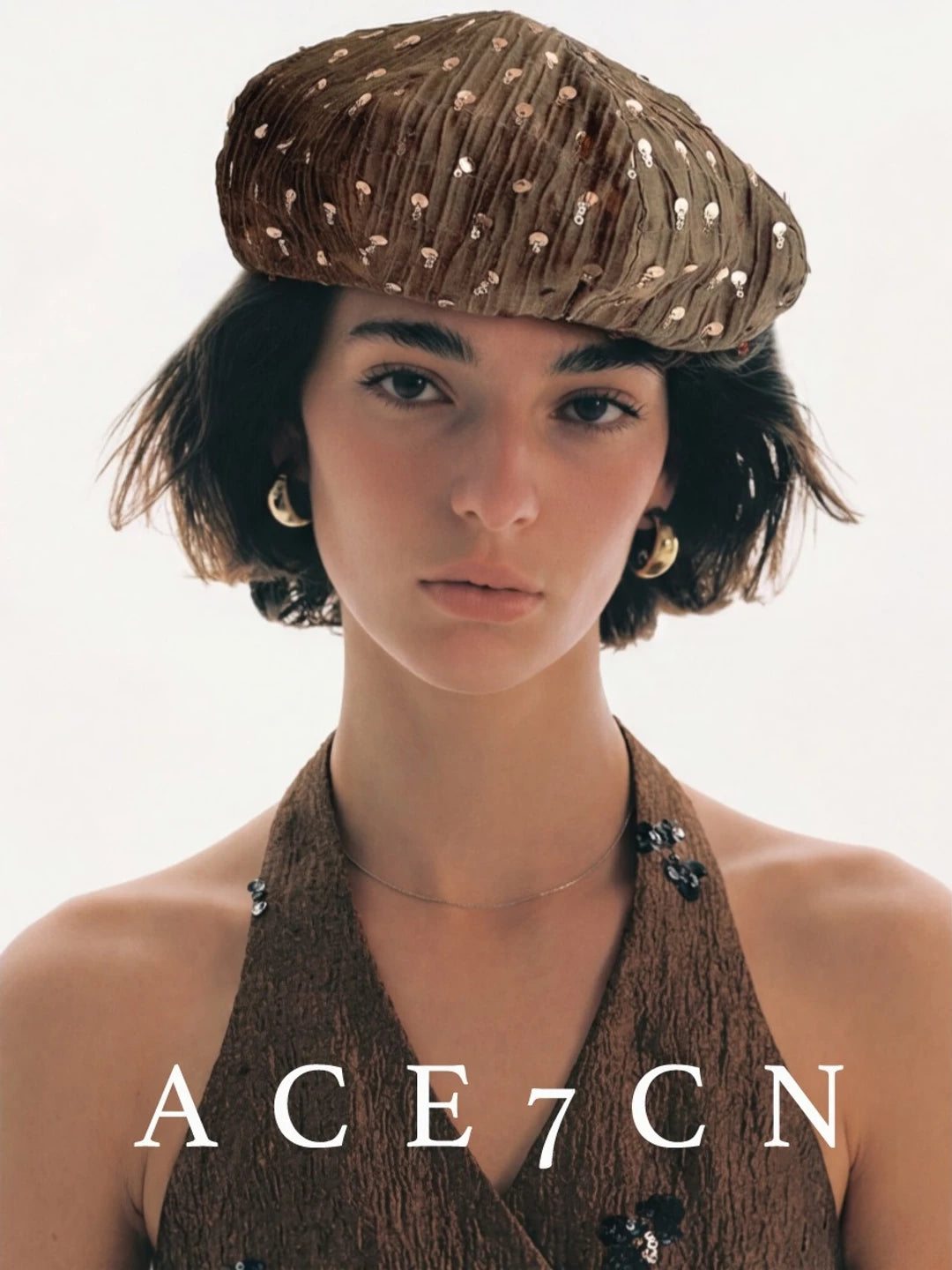 Sequin-Embellished Tencel-Linen Beret — ACE7CN