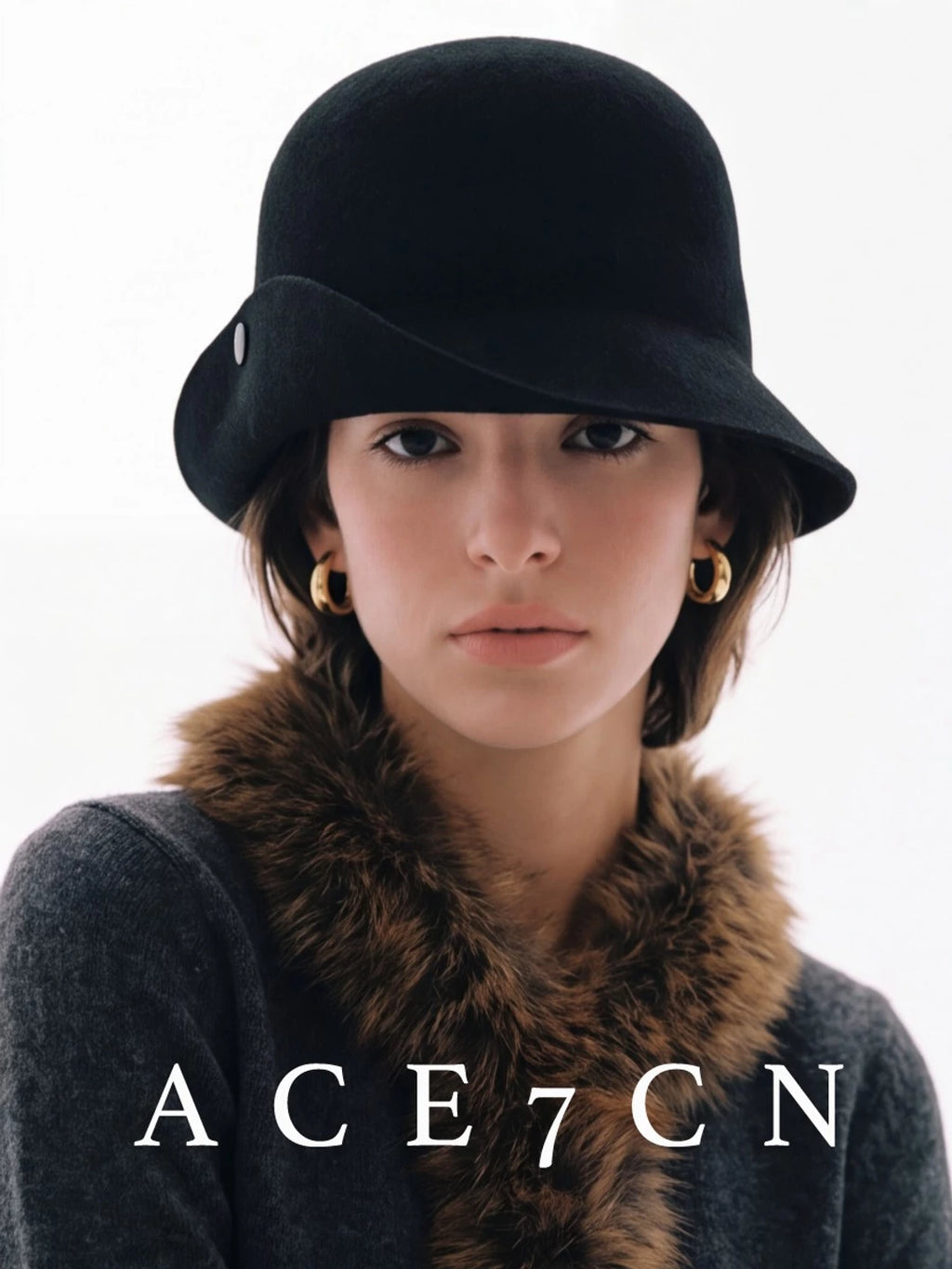 Turn-Up Wide-Brim Wool Dome Hat — ACE7CN