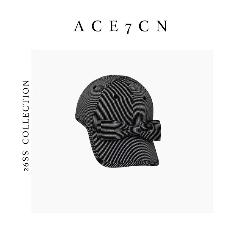 Bow-Detail Striped Baseball Cap — ACE7CN