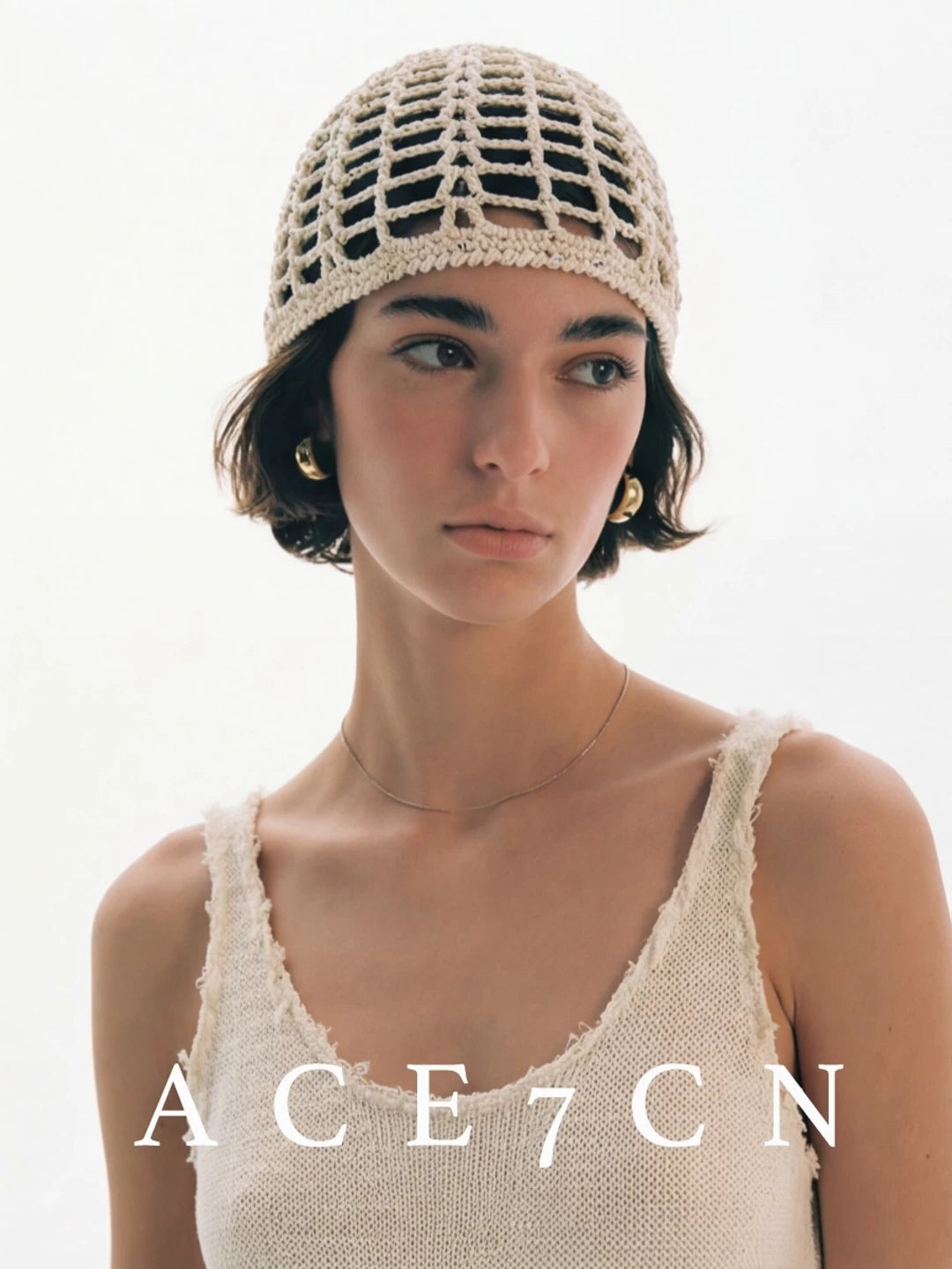 Glitter-Thread Openwork Crochet Beanie — ACE7CN