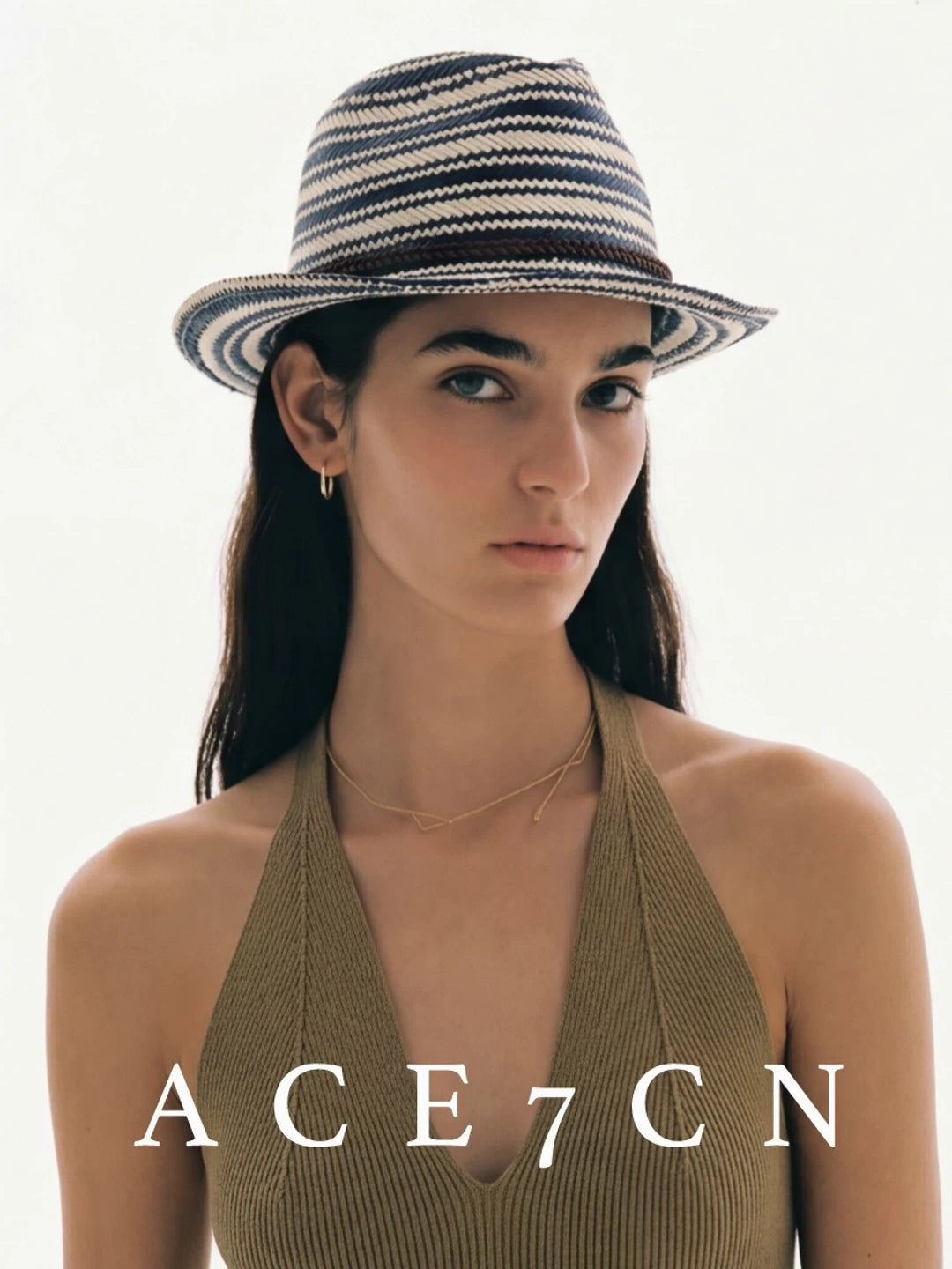Blue-Striped Straw Panama Hat — ACE7CN