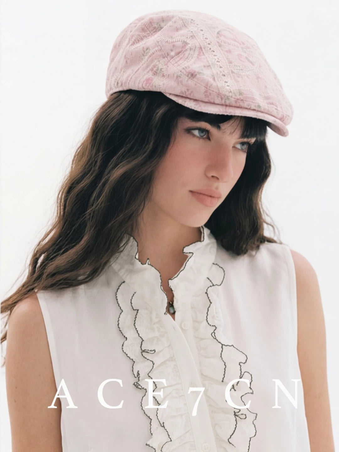 Embroidered Blush Flat Cap — ACE7CN