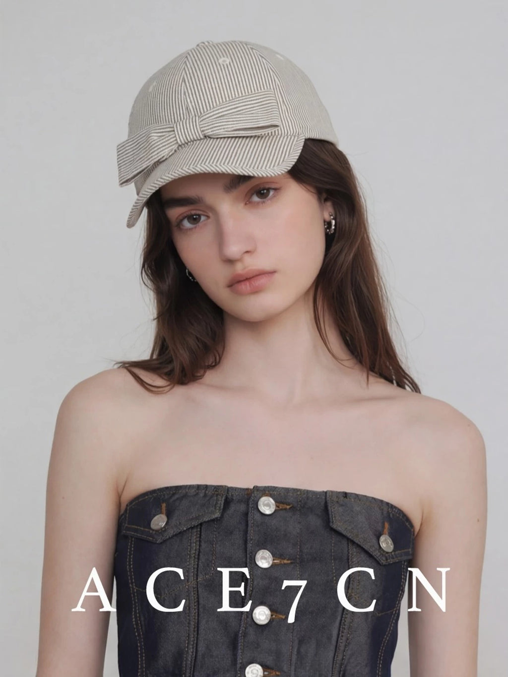 Bow-Detail Striped Baseball Cap — ACE7CN