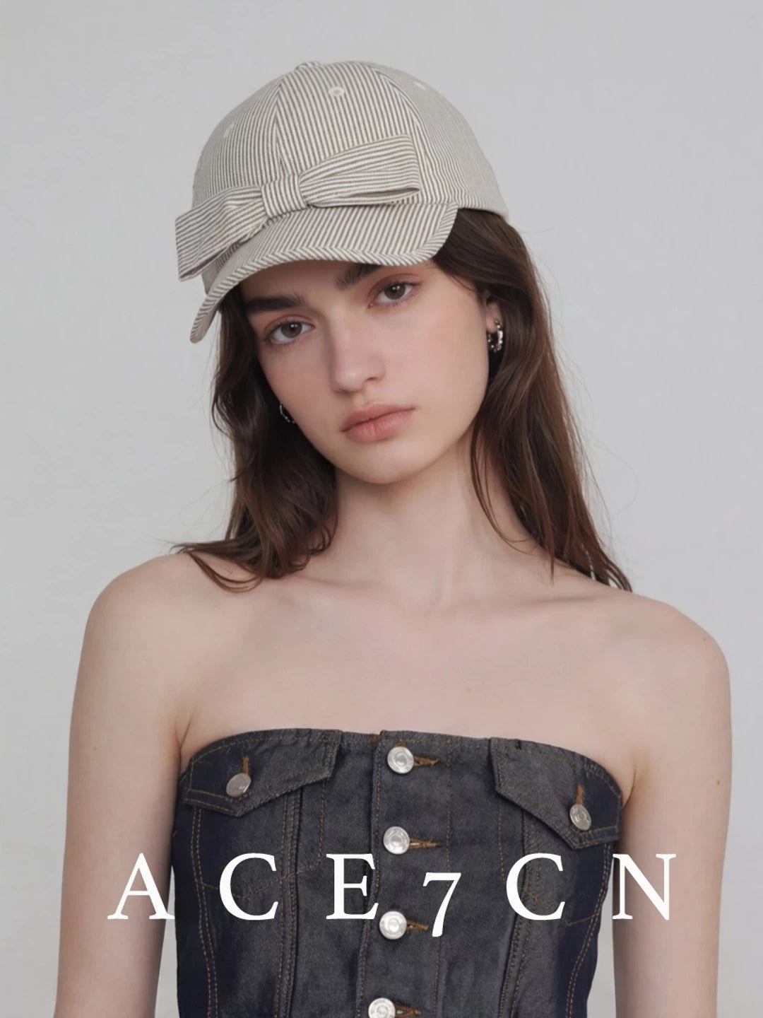 Bow-Detail Striped Baseball Cap — ACE7CN