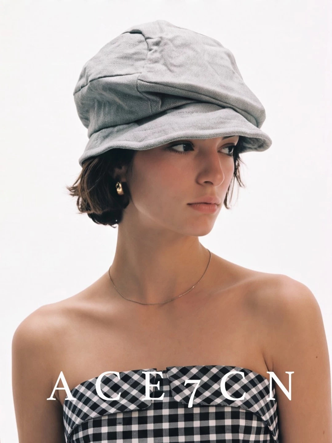 Hand-Pleated Denim Newsboy Cap — ACE7CN