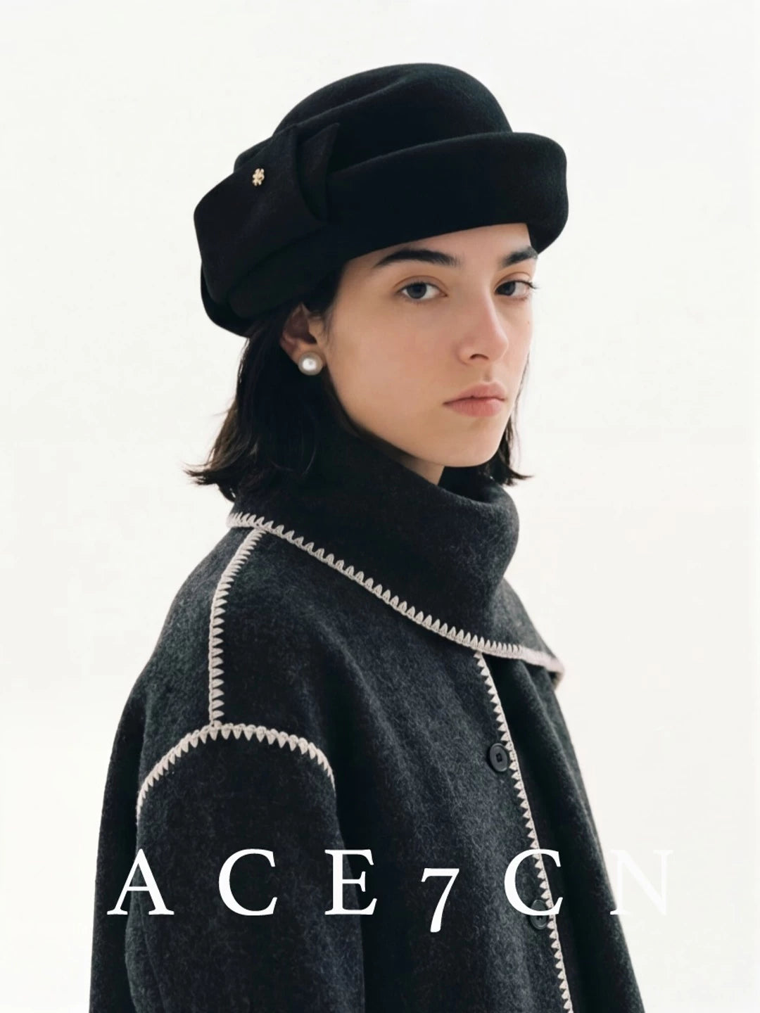 Bow-Detail Wool Pillbox Hat — ACE7CN