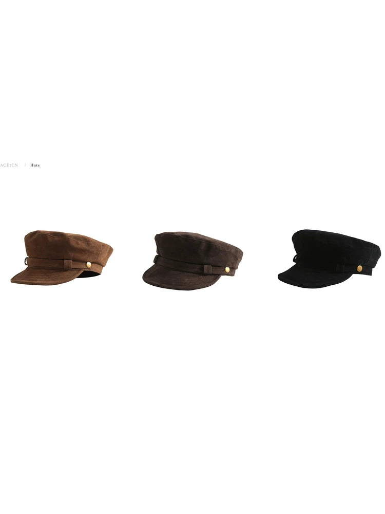 Suede Eight-Panel Newsboy Cap — ACE7CN