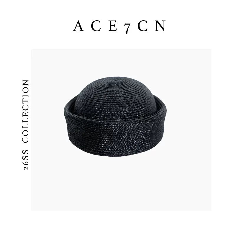 Rounded-Crown Straw Pillbox Hat — ACE7CN