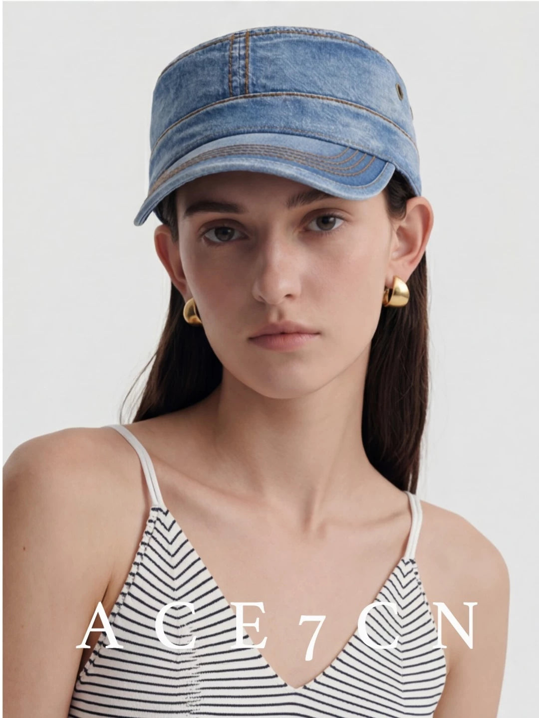 Distressed Denim Equestrian Cap — ACE7CN