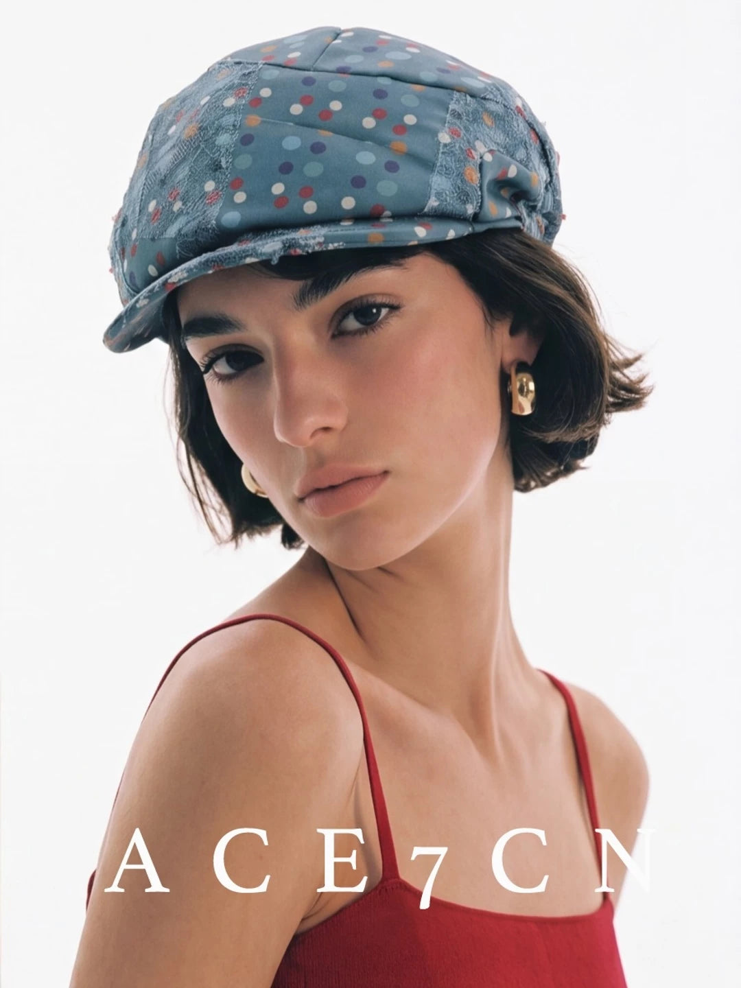 Floral Polka-Dot Newsboy Cap — ACE7CN
