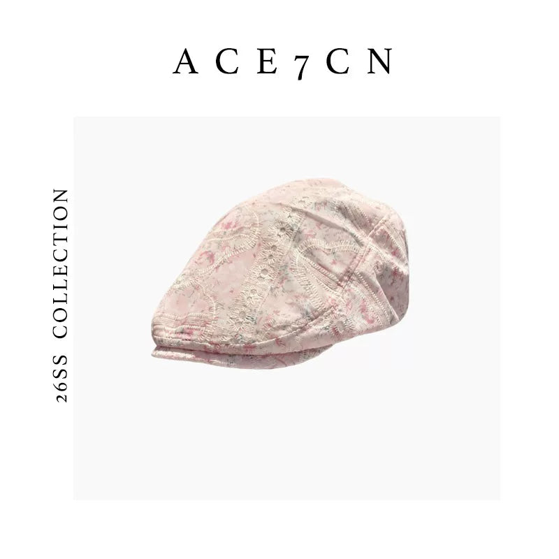 Embroidered Blush Flat Cap — ACE7CN
