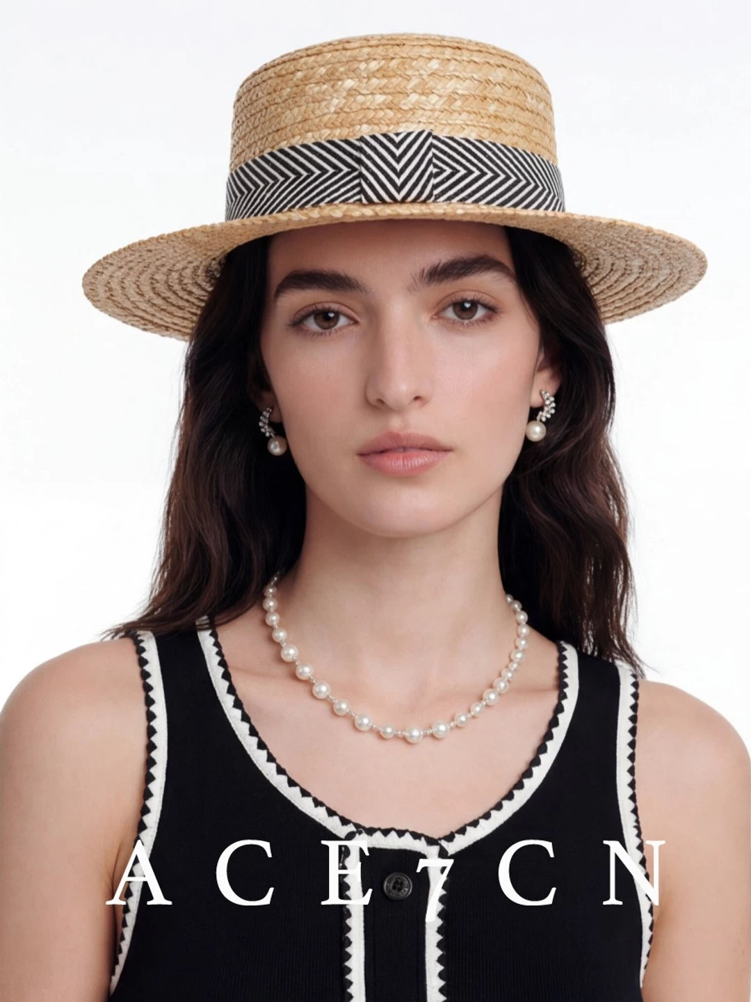 Striped Hand-Woven Straw Fedora — ACE7CN