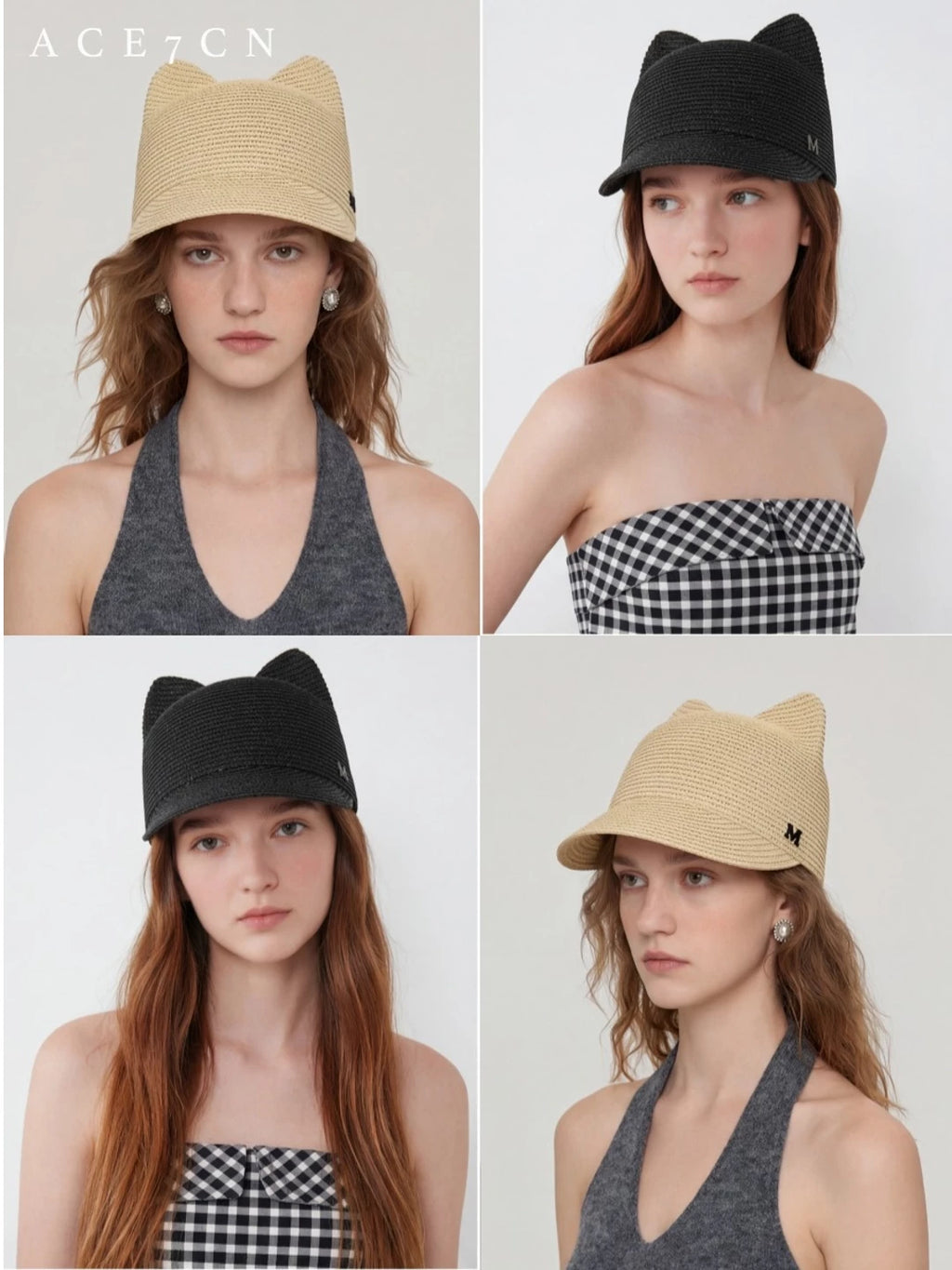Cat-Ear Straw Equestrian Cap — ACE7CN