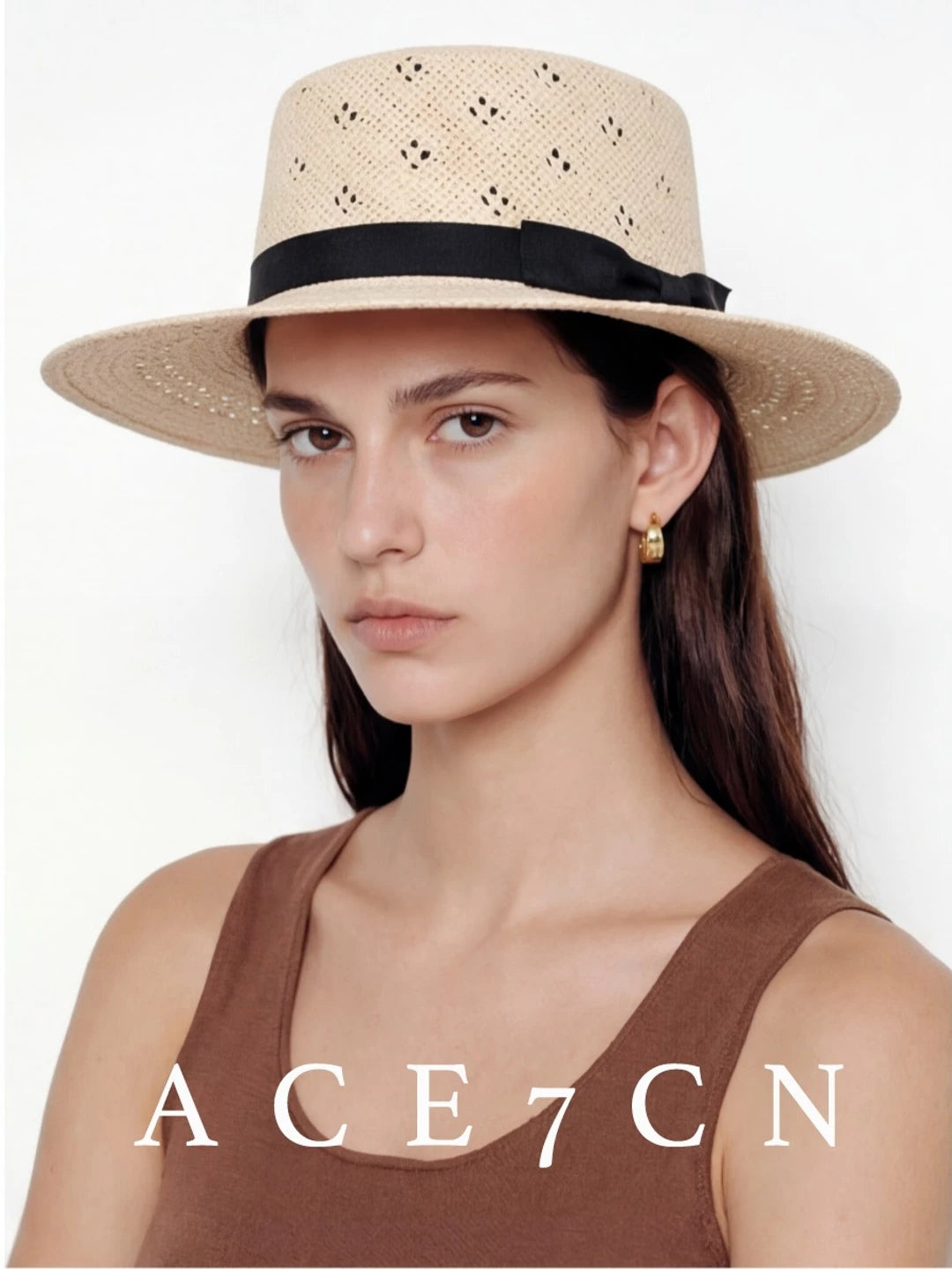 British Classic Straw-Woven Openwork Dress Hat Bow