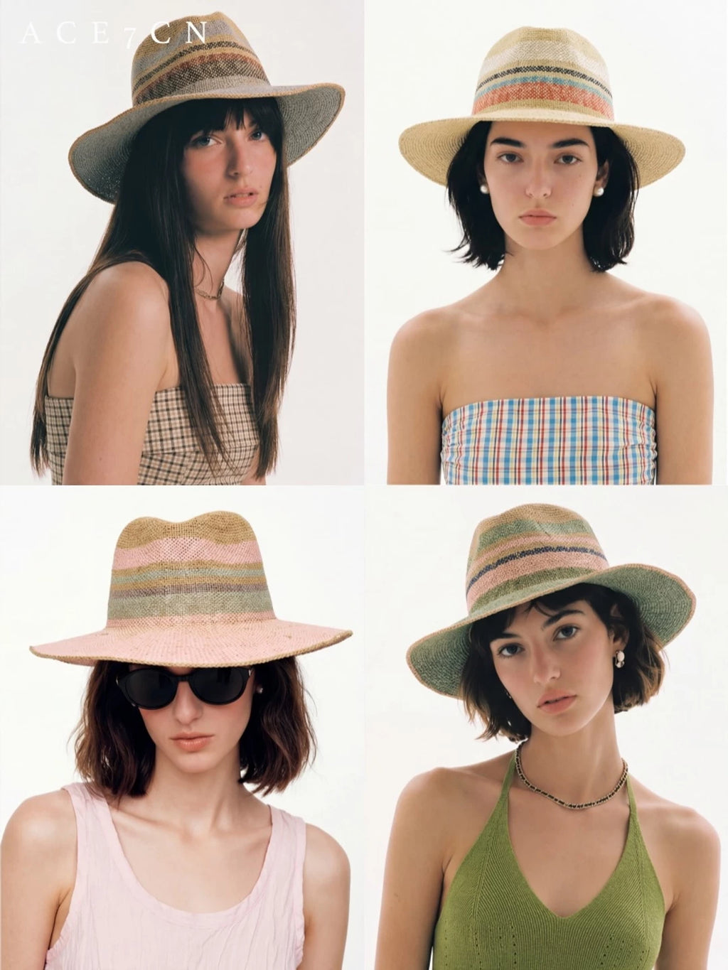 Striped Two-Tone Straw Fedora — ACE7CN