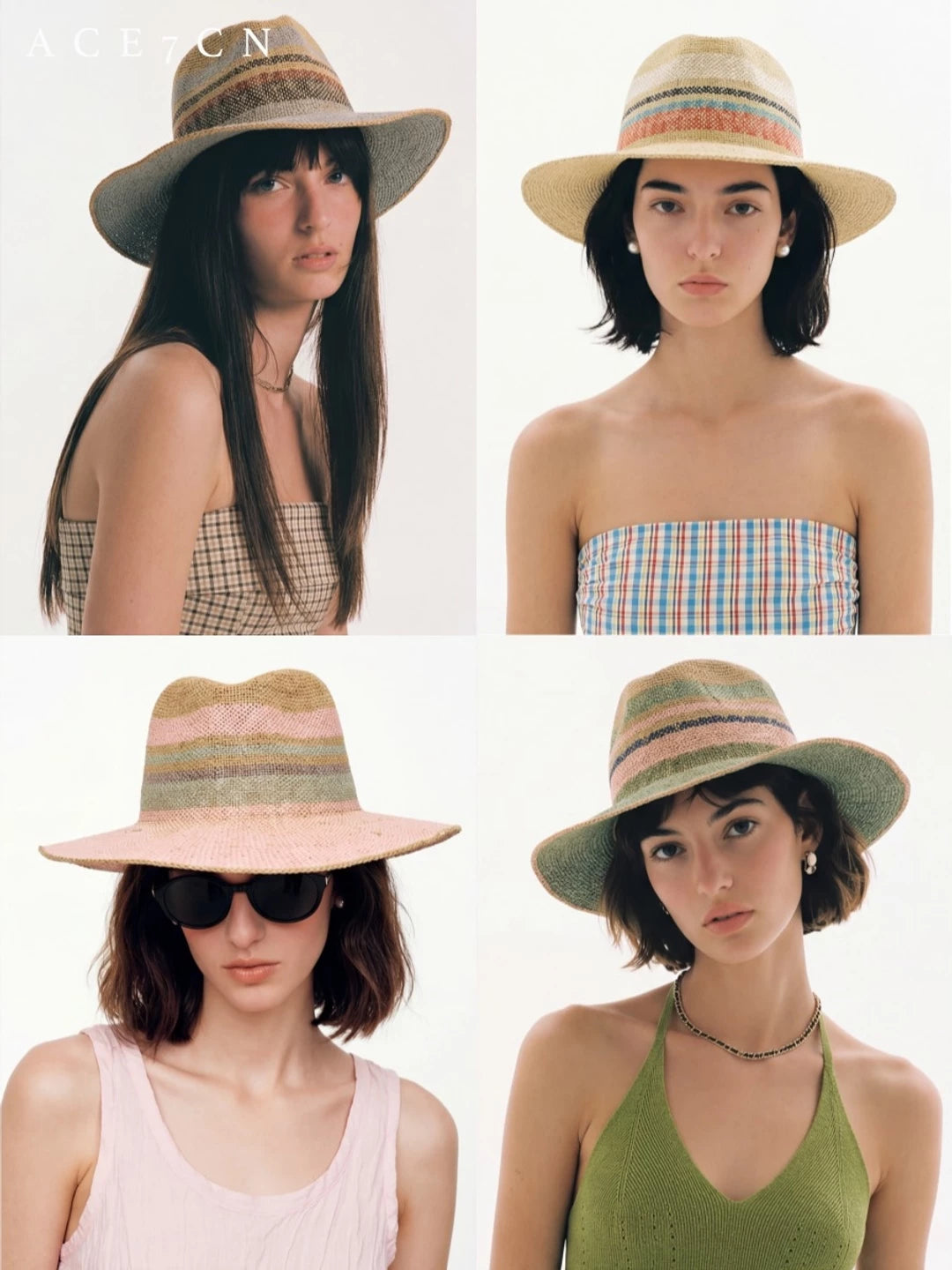 Striped Two-Tone Straw Fedora — ACE7CN