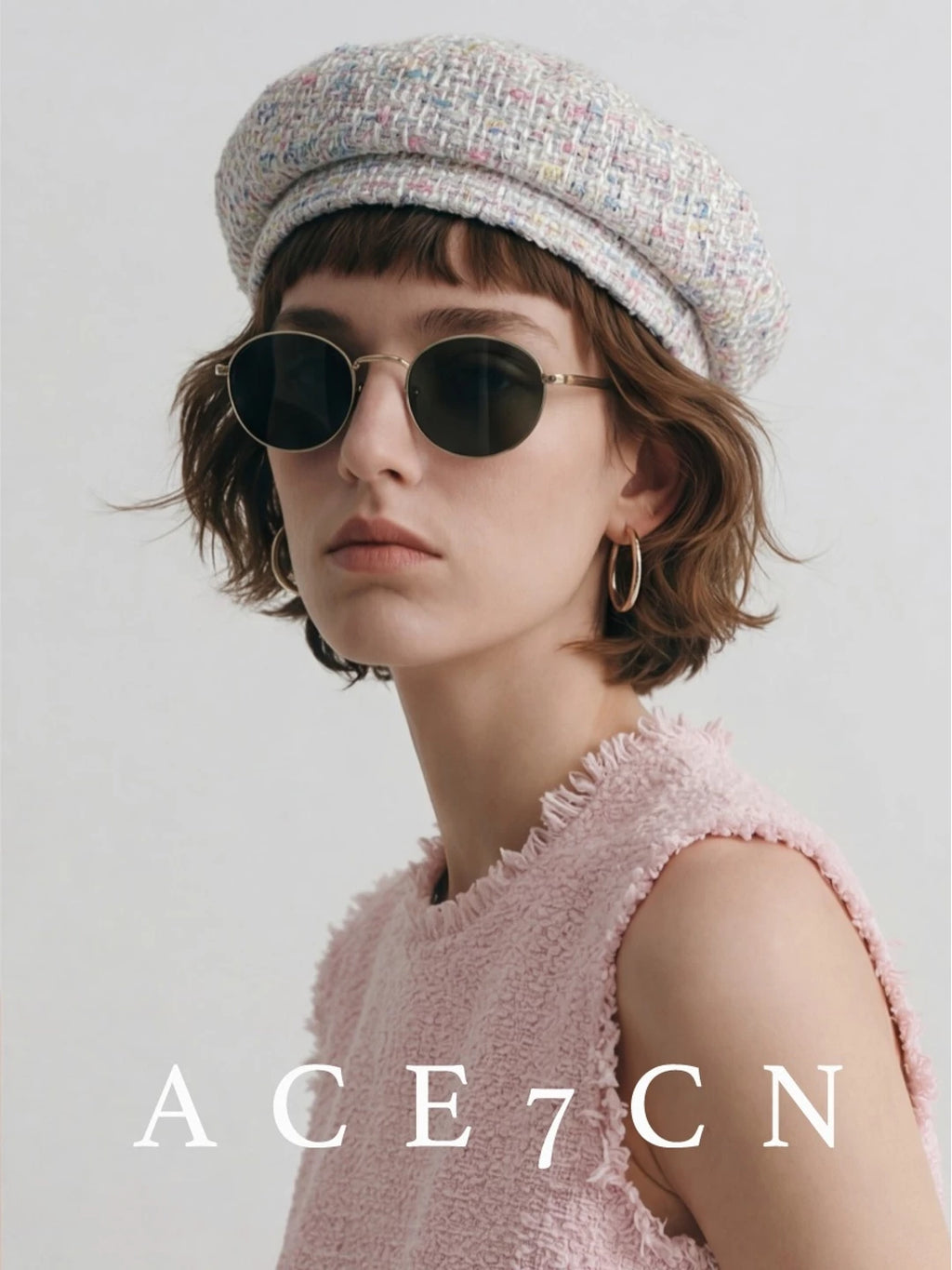 Multicolor-Yarn Tweed Beret — ACE7CN