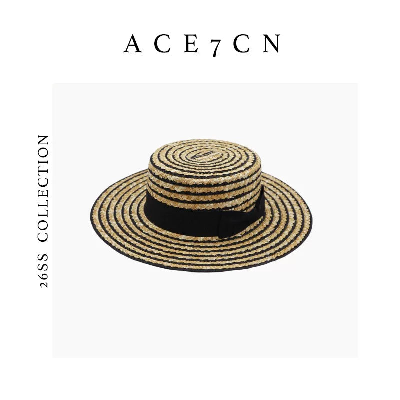 Striped Zigzag-Braid Wheat-Straw Fedora — ACE7CN