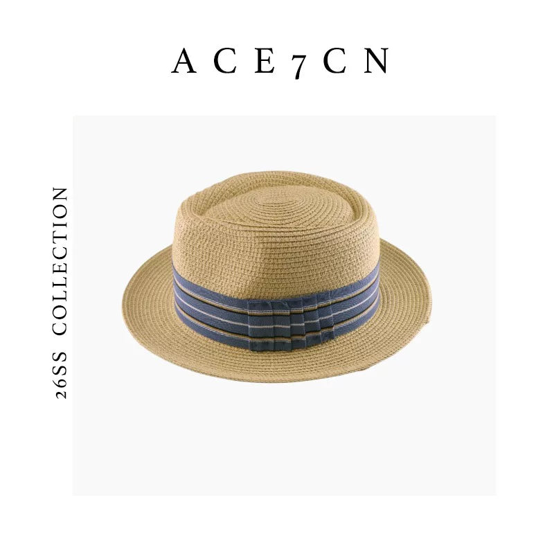 Striped-Band Straw Fedora — ACE7CN