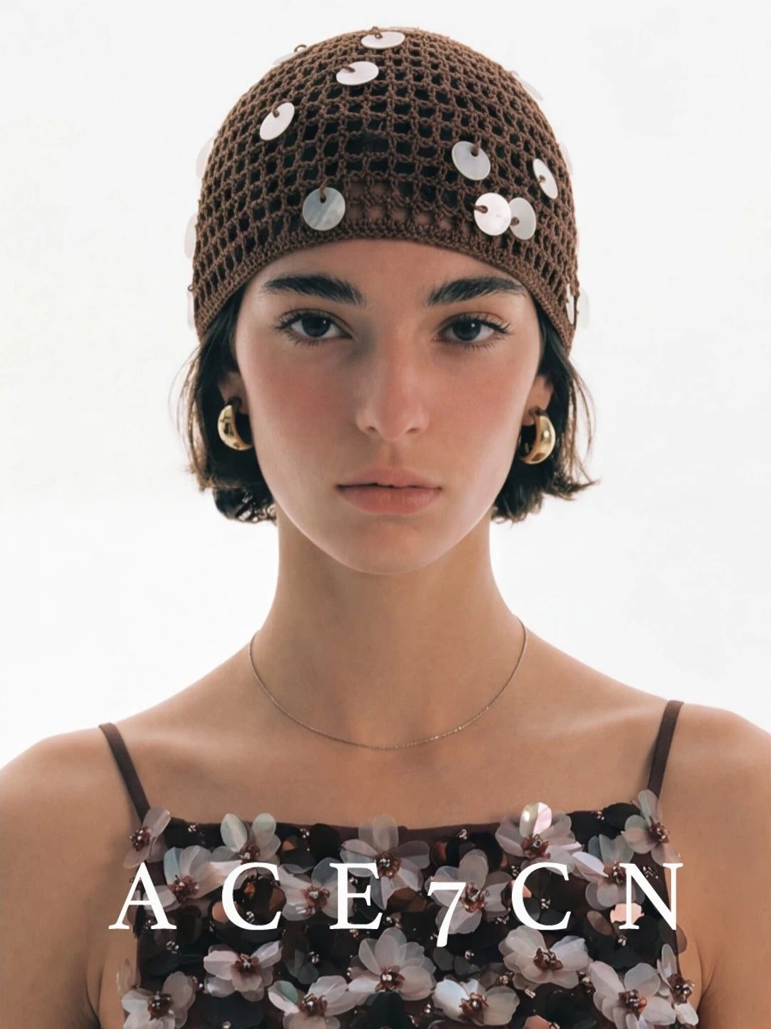 Sequined Crochet Head Scarf Hat — ACE7CN