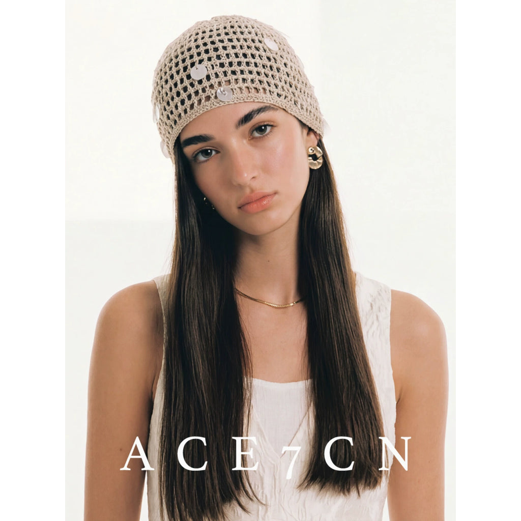 Sequined Crochet Head Scarf Hat — ACE7CN