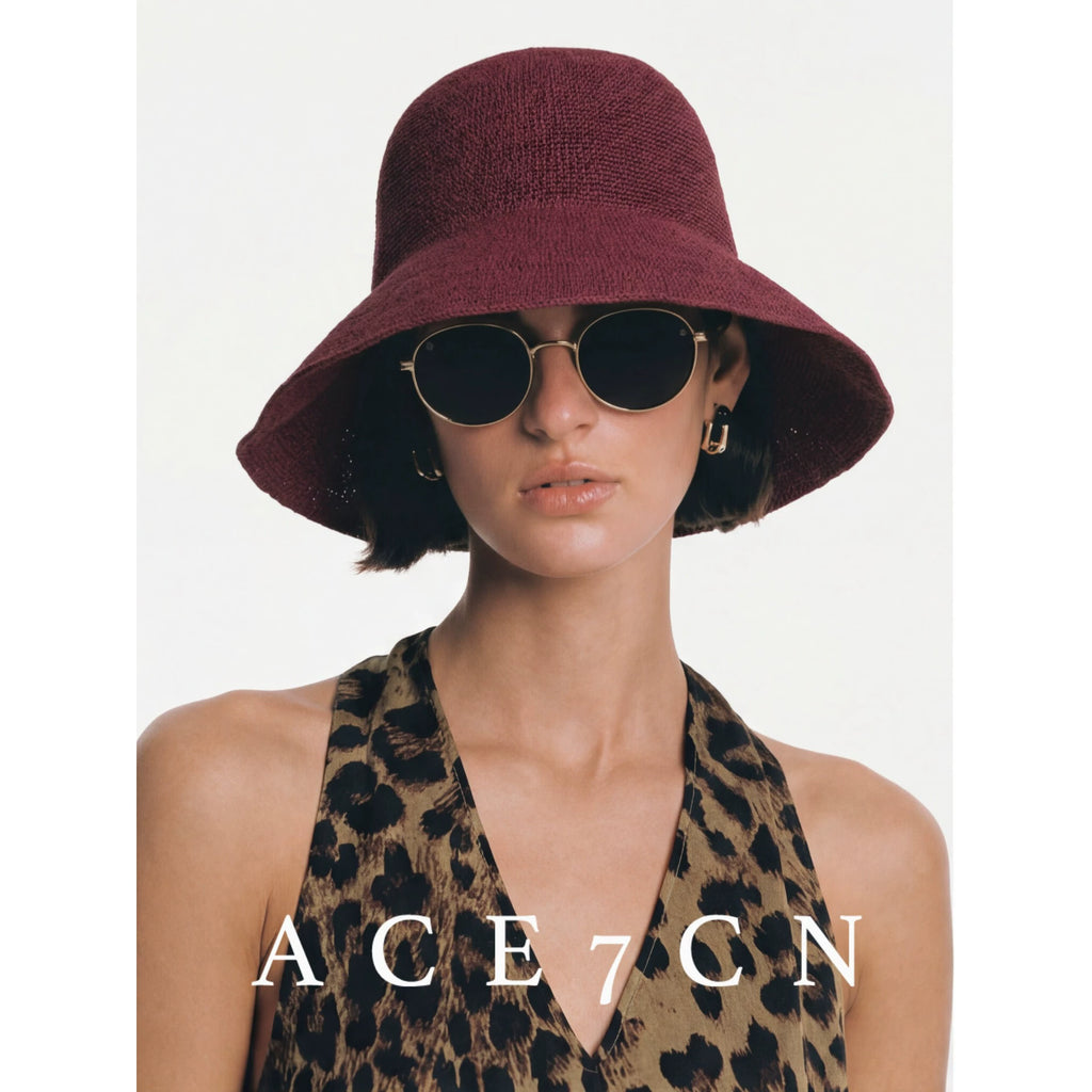 Foldable Hand-Crochet Wide-Brim Bucket Hat — ACE7CN