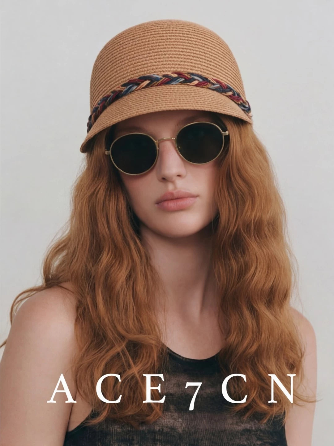 Colored-Cord Paper-Straw Equestrian Cap — ACE7CN