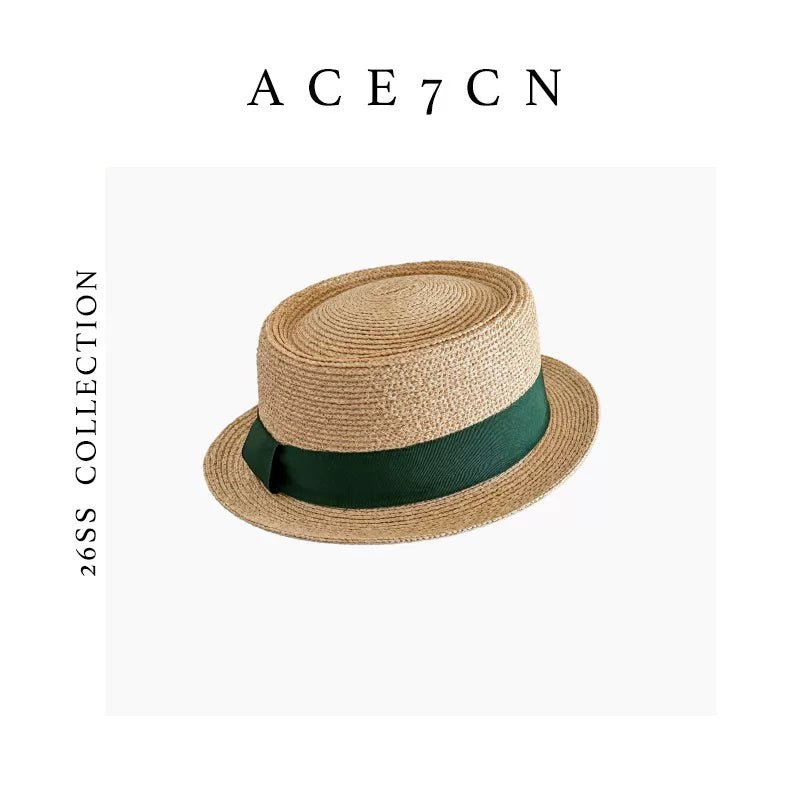 Short-Brim Straw Flat-Top Boater — ACE7CN