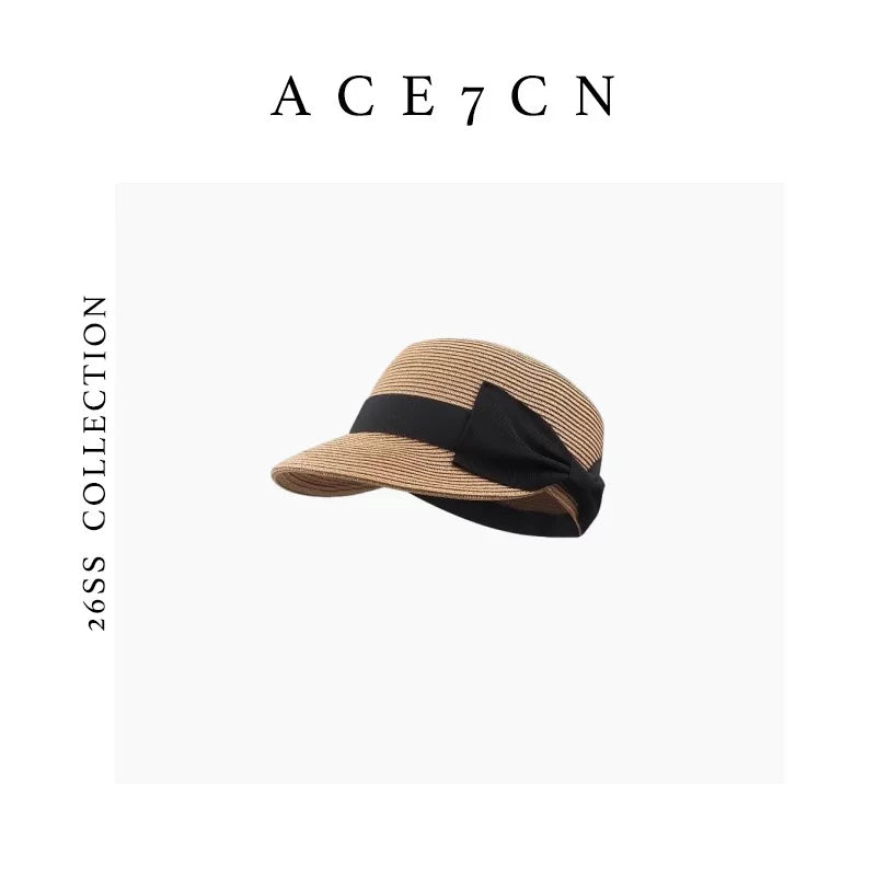Oversized-Bow Straw Sun Hat — ACE7CN