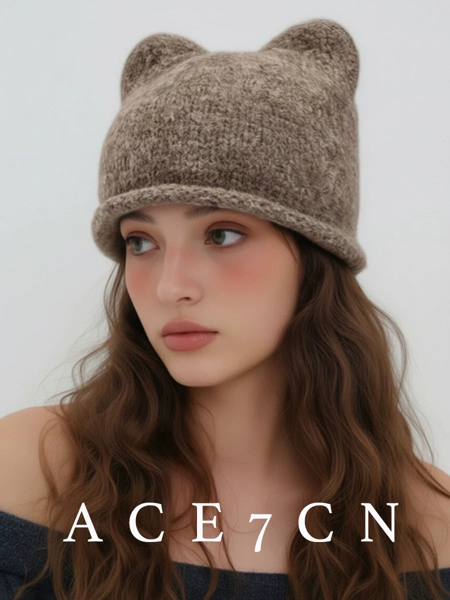 Cat-Ear Knit Ear-Flap Beanie — ACE7CN