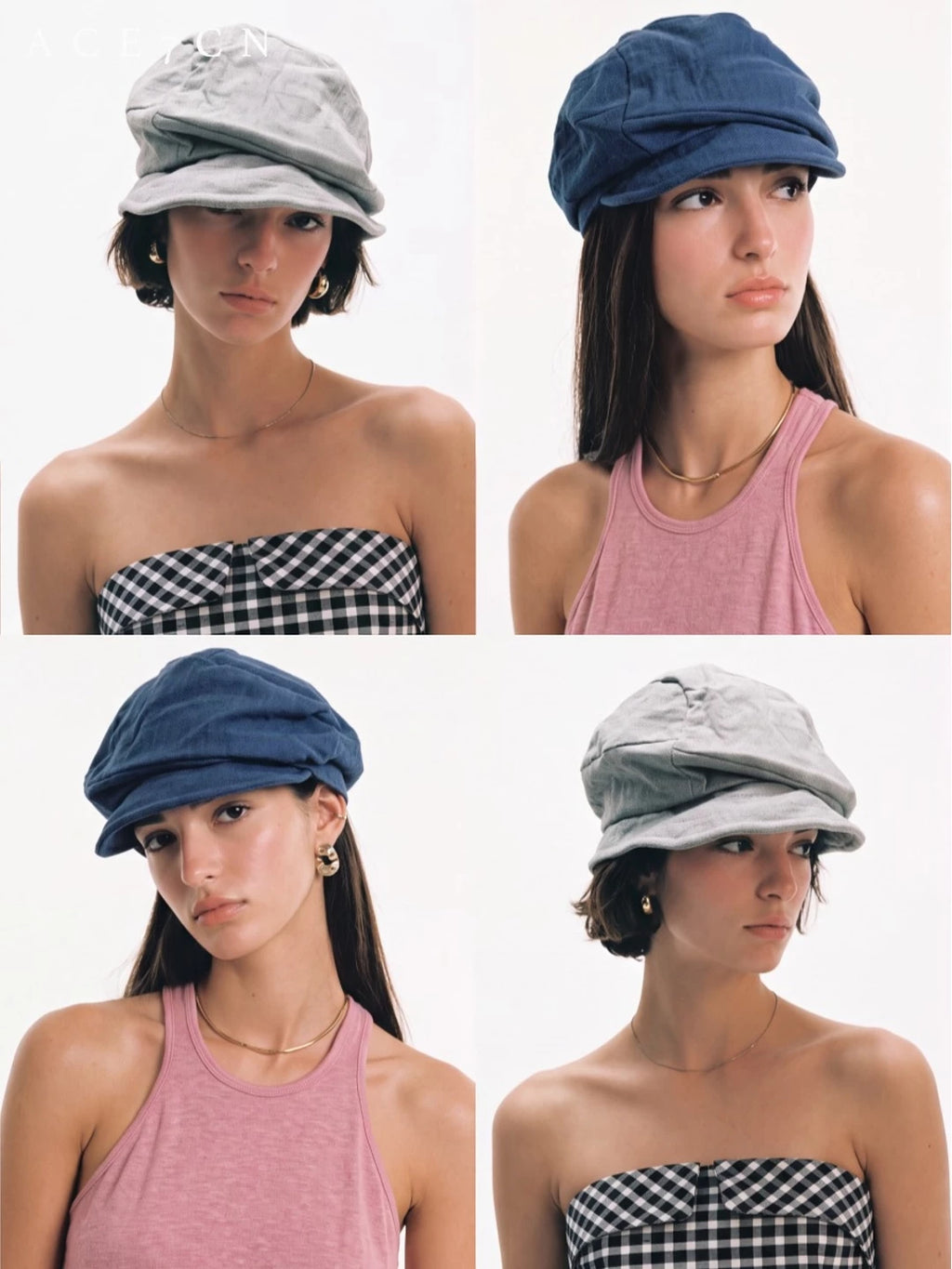 Hand-Pleated Denim Newsboy Cap — ACE7CN