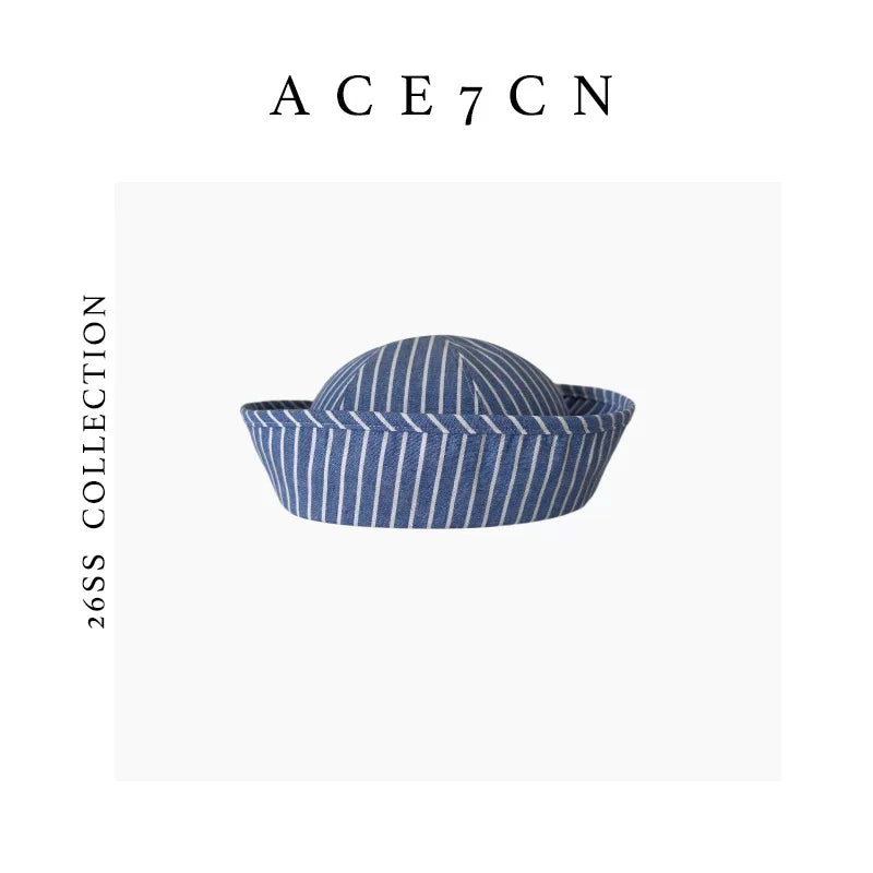 Striped Roll-Brim Cotton Sailor Hat — ACE7CN