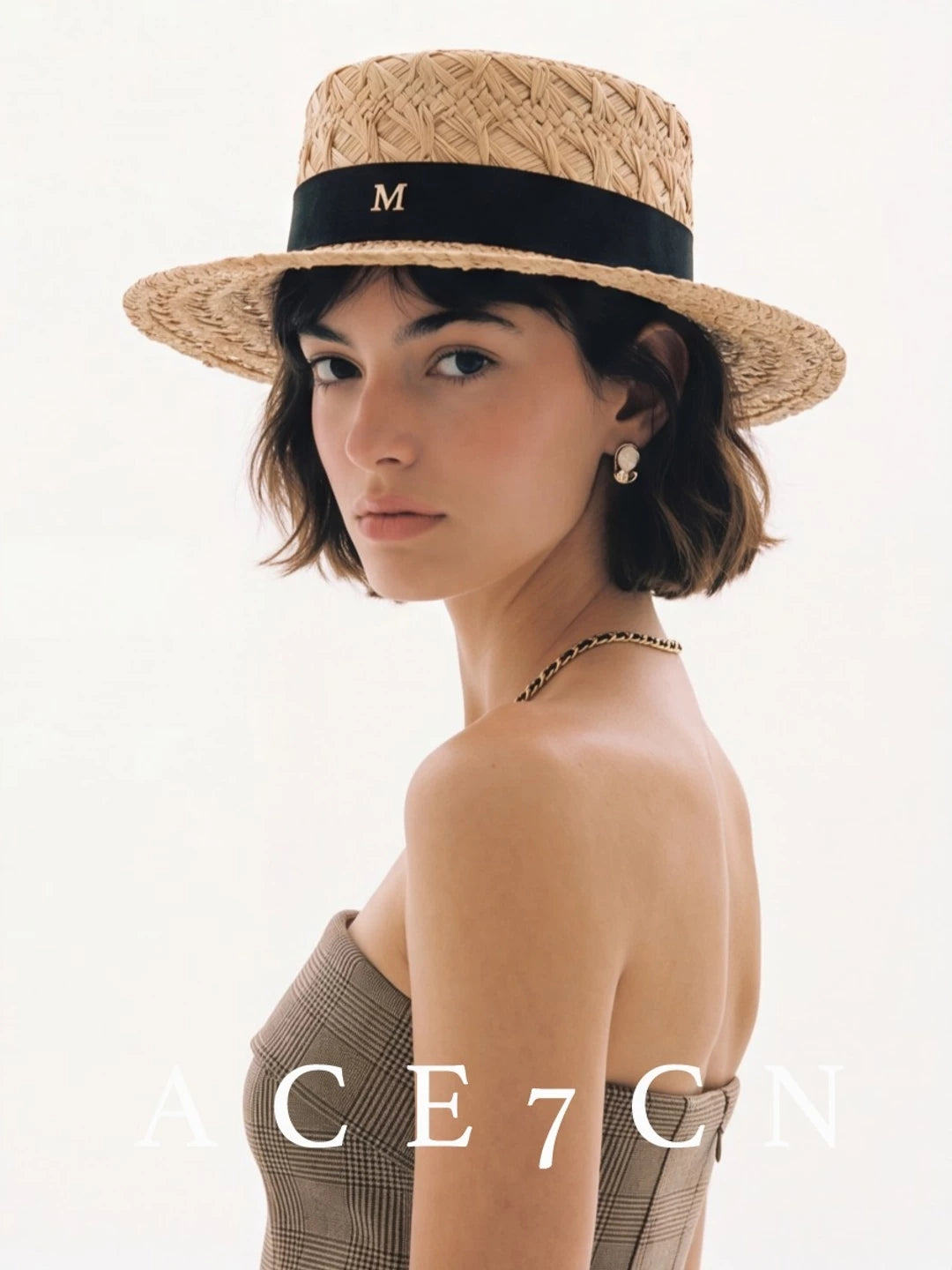 Hand-Woven Raffia Flat-Top Boater — ACE7CN