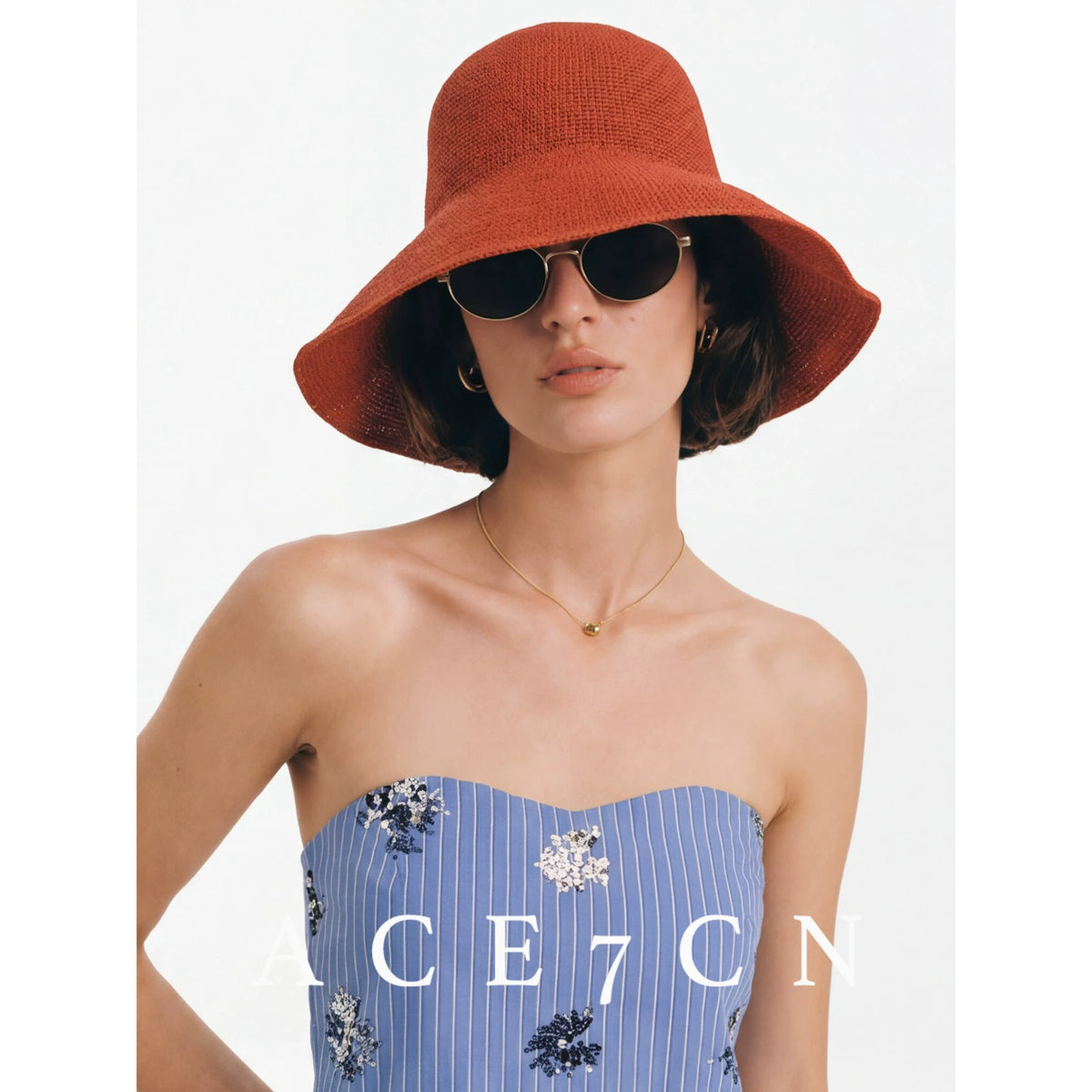 Foldable Hand-Crochet Wide-Brim Bucket Hat — ACE7CN