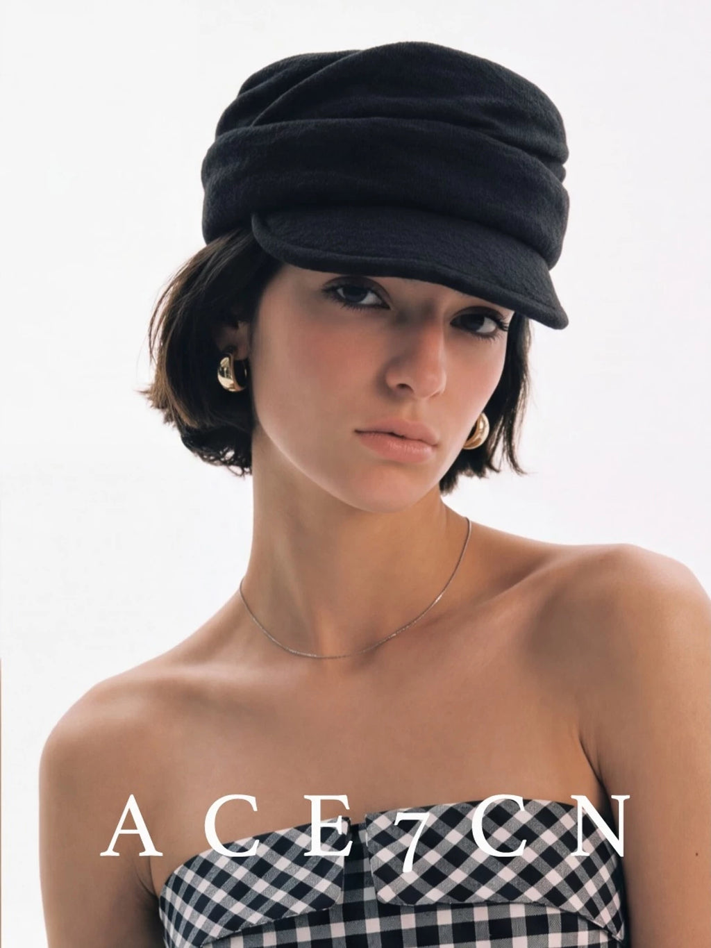 Pleated Flat-Top Equestrian Cap — ACE7CN