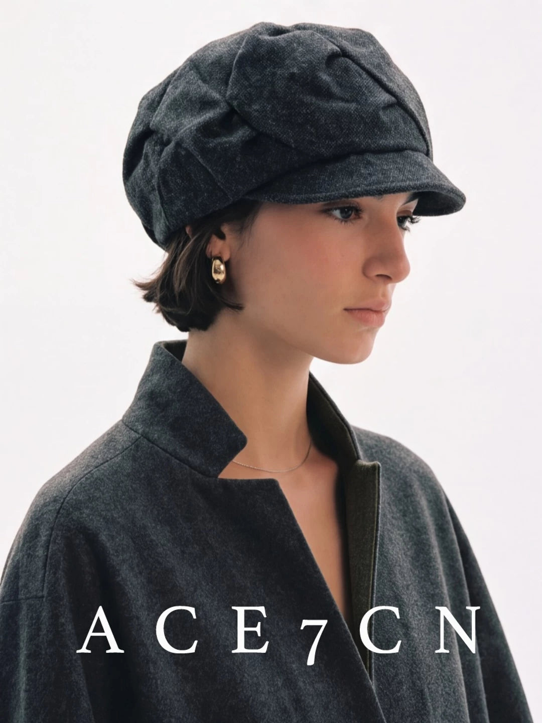 Twisted-Pleat Wool Tweed Newsboy Cap — ACE7CN