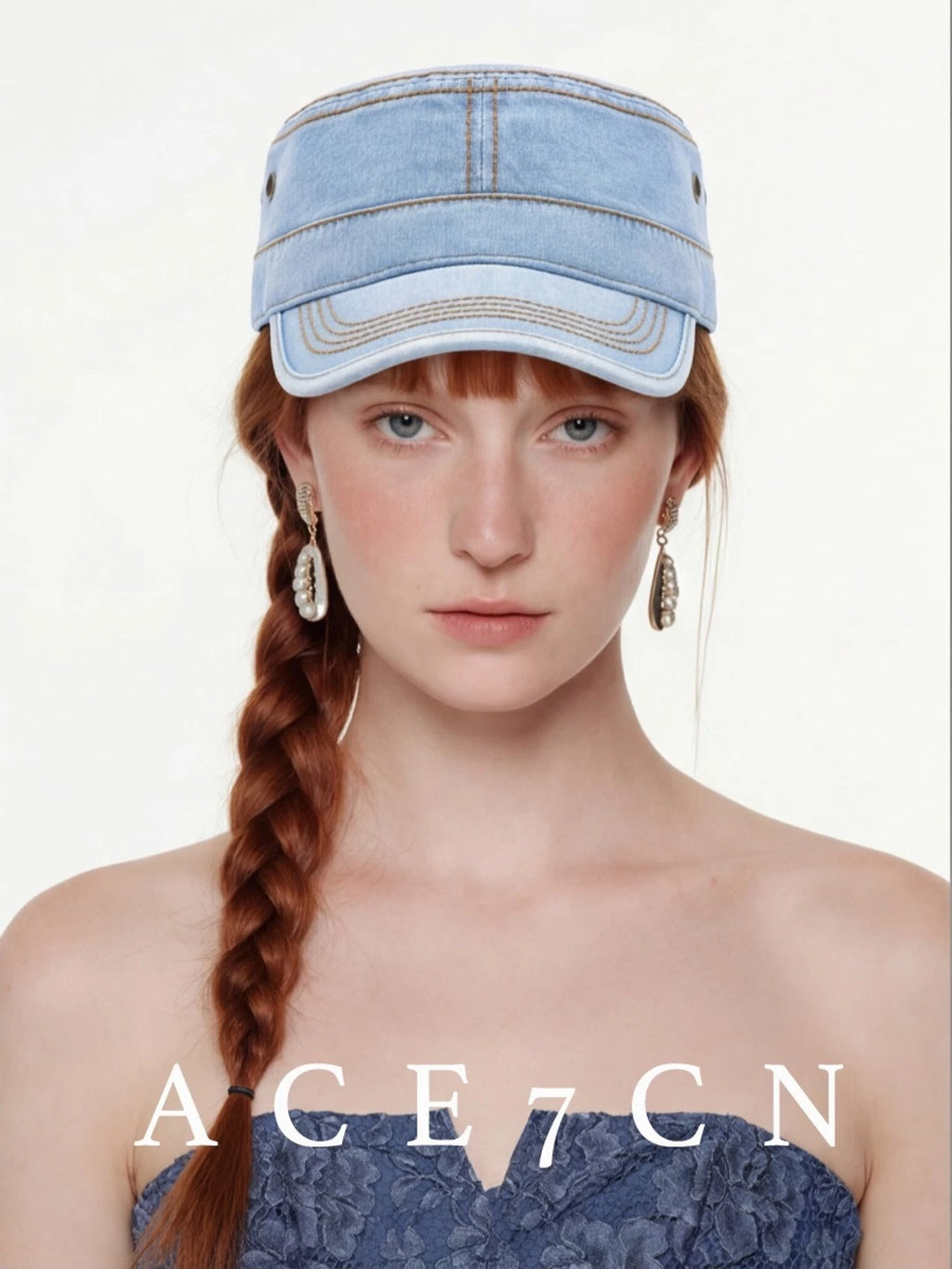 Distressed Denim Equestrian Cap — ACE7CN