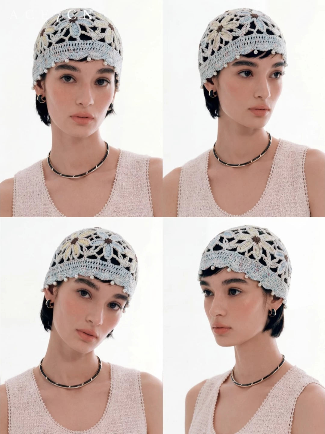 Light-French Vintage Elegant Hand-Crochet Hat Breathable Openwork Headwrap