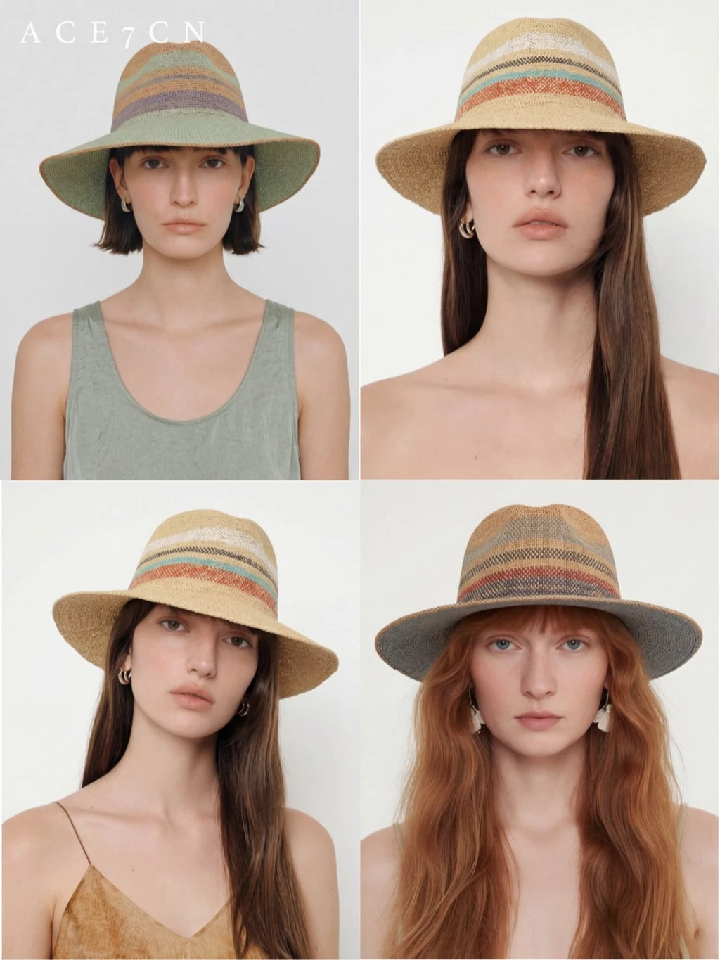 Color-Block Raffia Fedora — ACE7CN