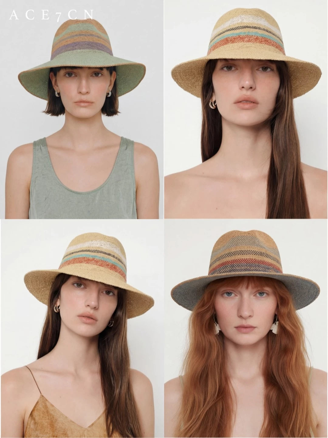 Color-Block Raffia Fedora — ACE7CN