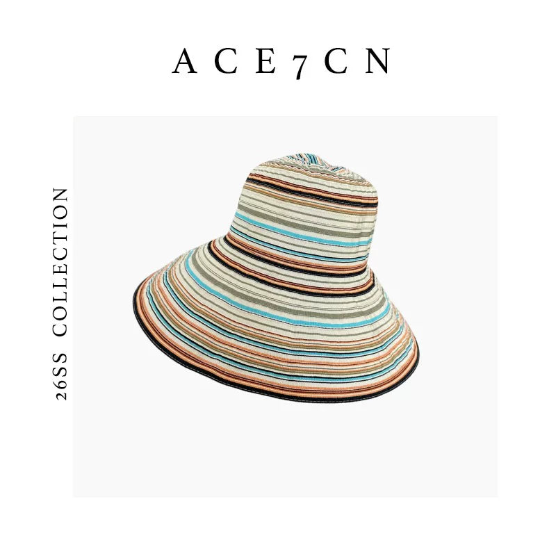 Multi-Stripe Roll-Brim Bucket Hat — ACE7CN