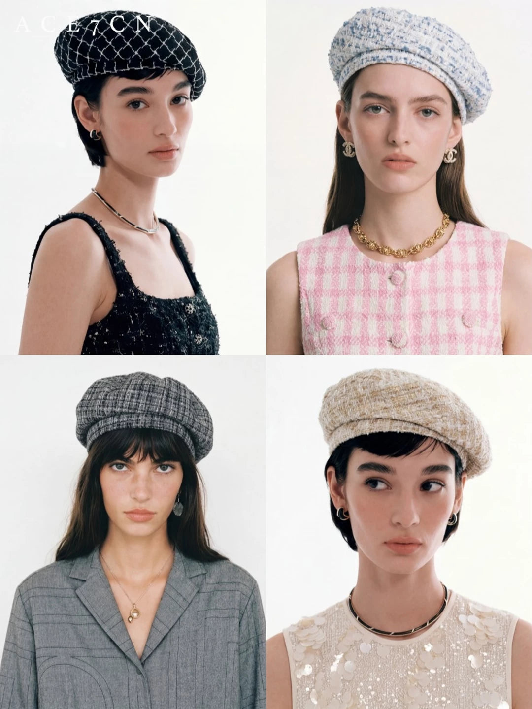 Generous-Fit Tweed Painter Beret — ACE7CN