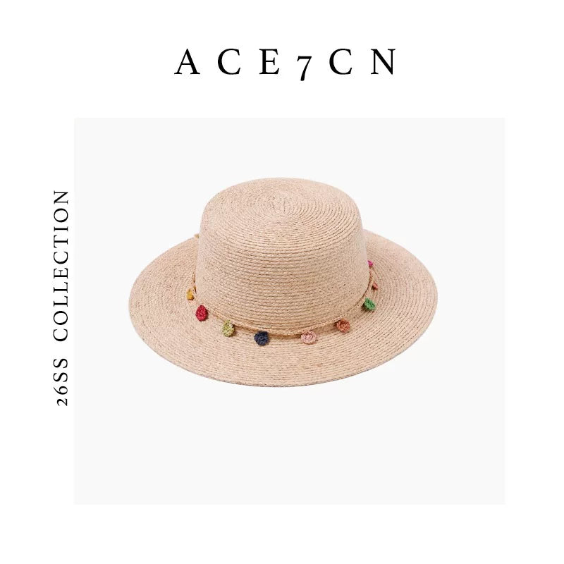 Pom-Trimmed Raffia Fedora — ACE7CN
