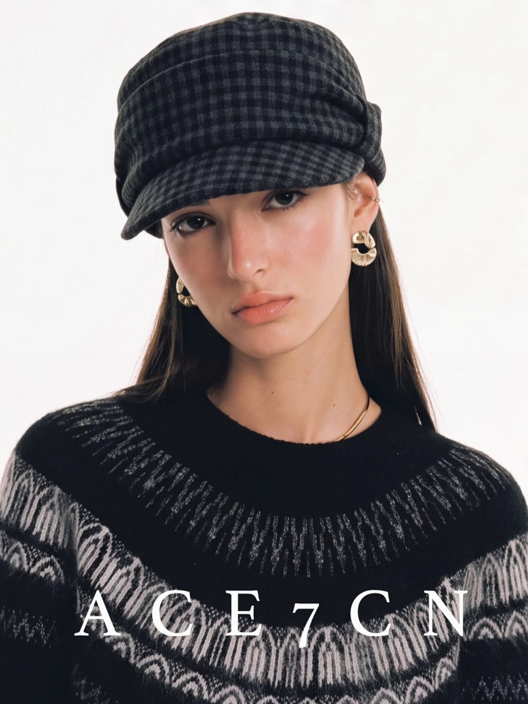 Plaid Wool-Blend Equestrian Cap — ACE7CN