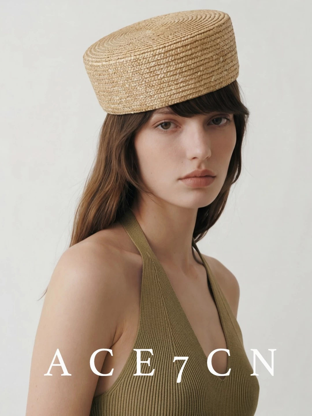 Handmade Straw Flat-Top Pillbox Hat — ACE7CN