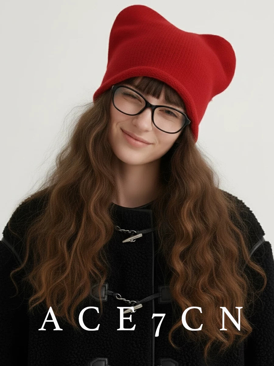 Earth-Tone Cat-Ear Angora Ear-Flap Beanie — ACE7CN