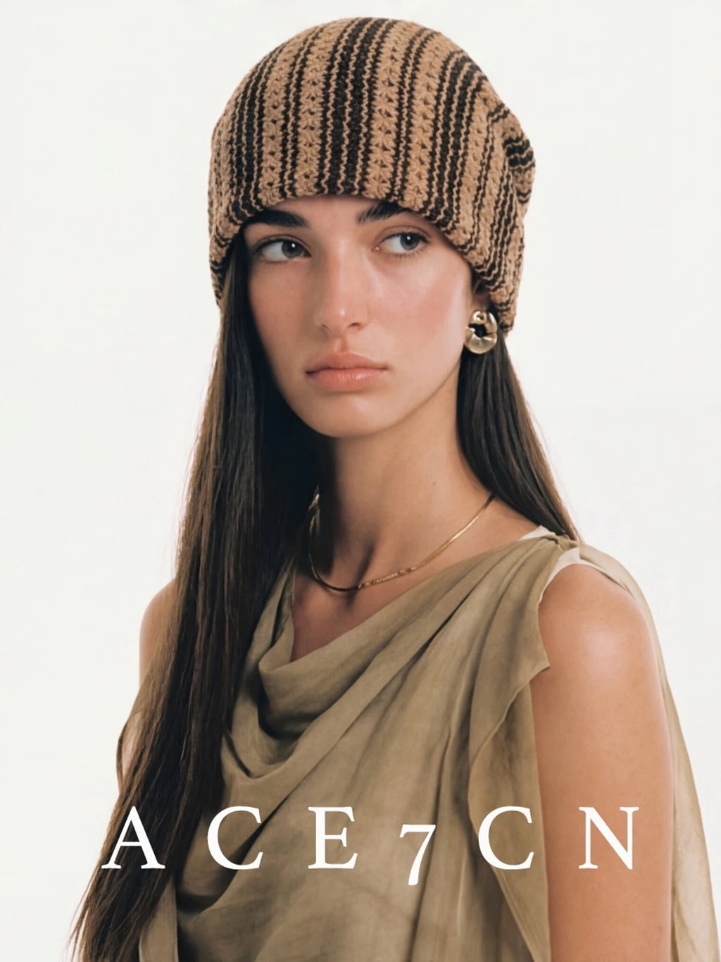 Striped Openwork Knit Slouch Beanie — ACE7CN