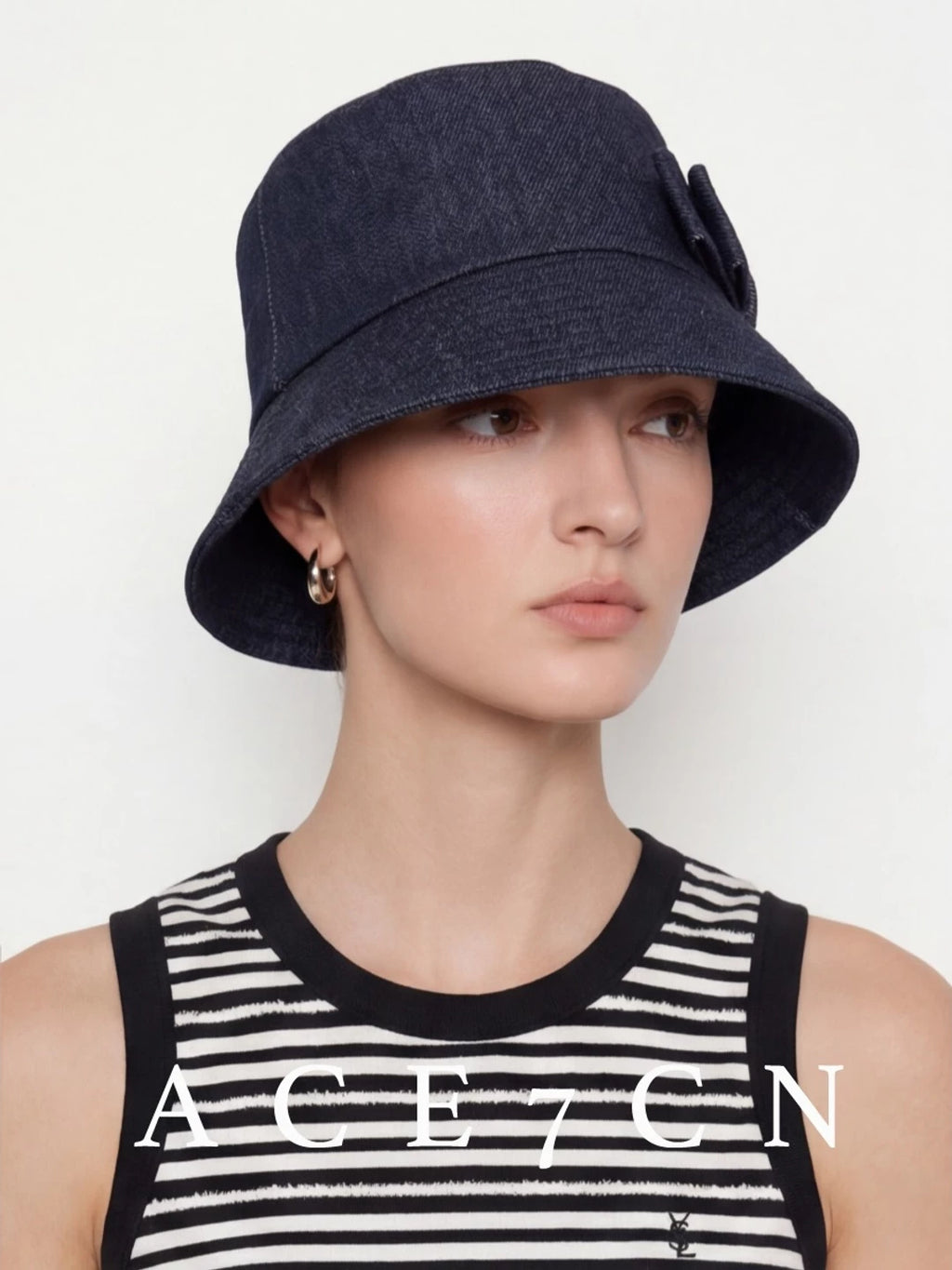 Bow-Detail Denim Bucket Hat — ACE7CN