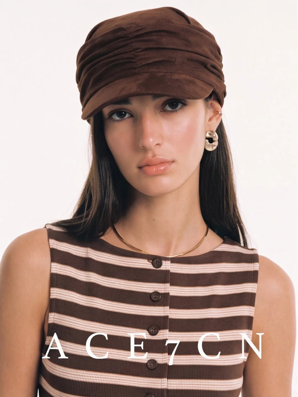 Hand-Pleated Suede Equestrian Cap — ACE7CN